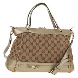 GUCCI GG Canvas Hand Bag 2way Beige Gold 269894 Auth 158077